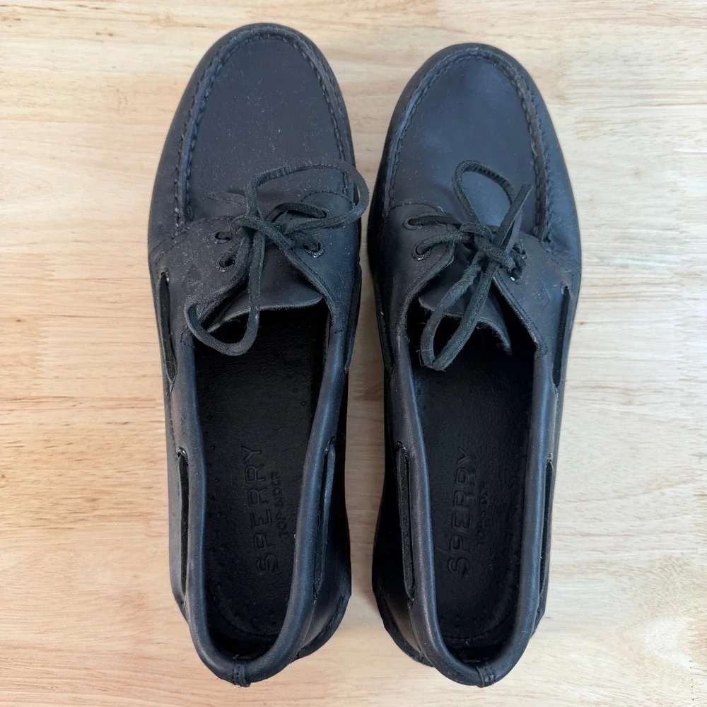 Sperry Authentic Original Boat Shoes Men's Black Leather Lace-Up Casual - 12M